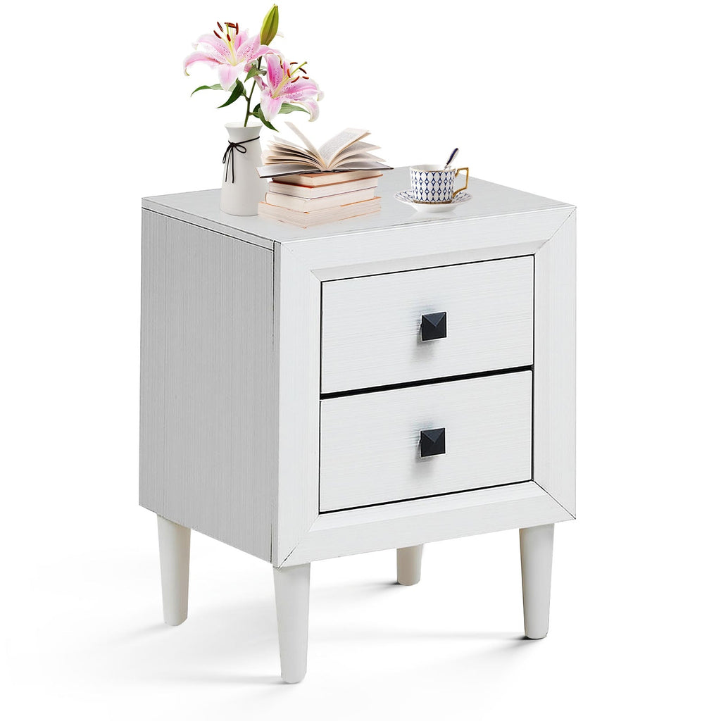 Multipurpose Retro Bedside Nightstand with 2 Drawers-White