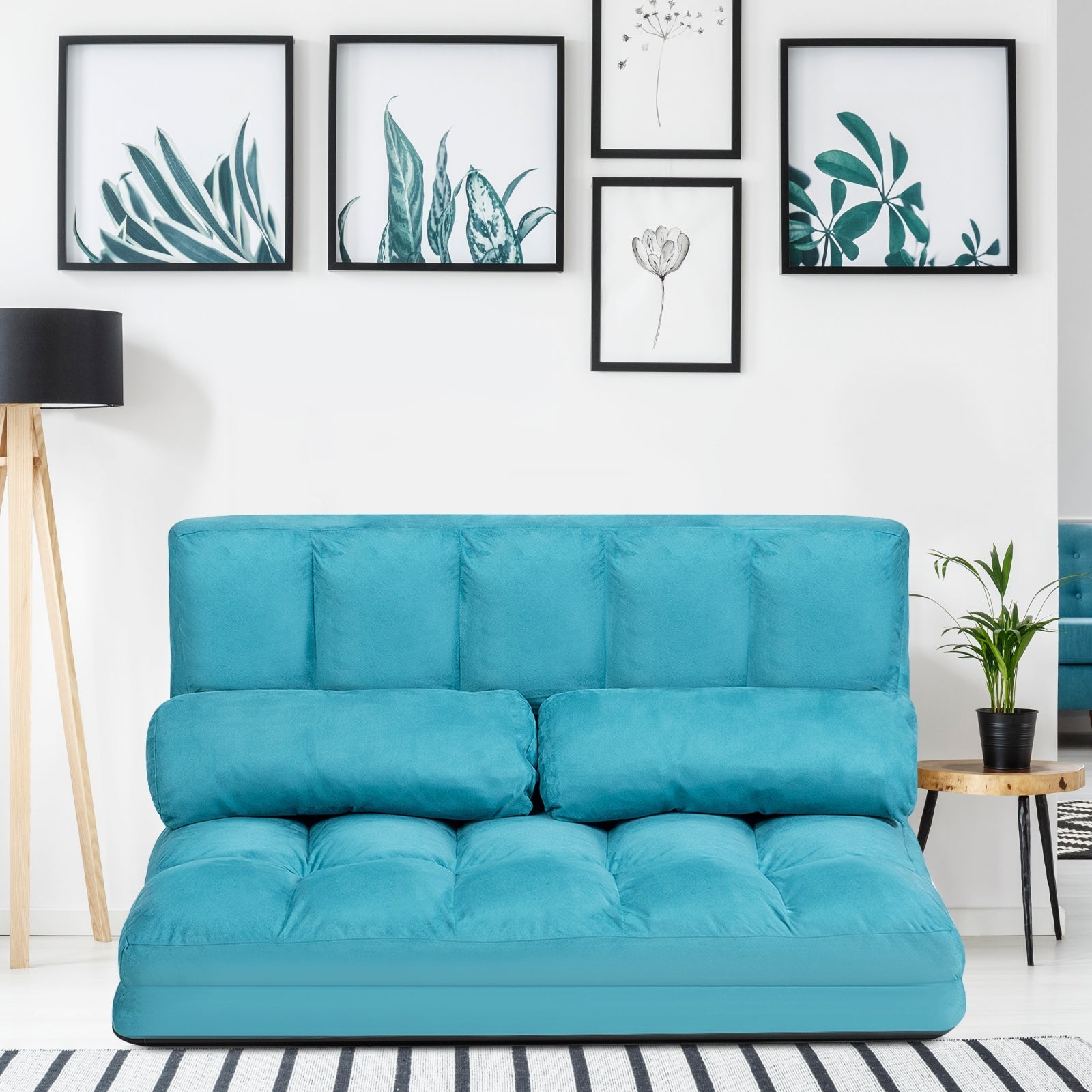 6-Position Foldable Floor Sofa Bed with Detachable Cloth Cover-Blue