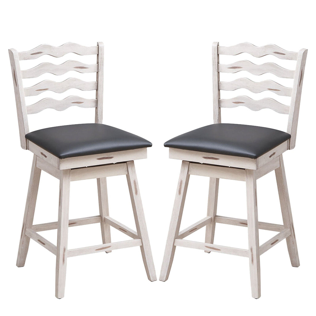 360° Swivel Bar Stools with Rubber Wood Frame and Ergonomic Backrest and Footrest-25 inches