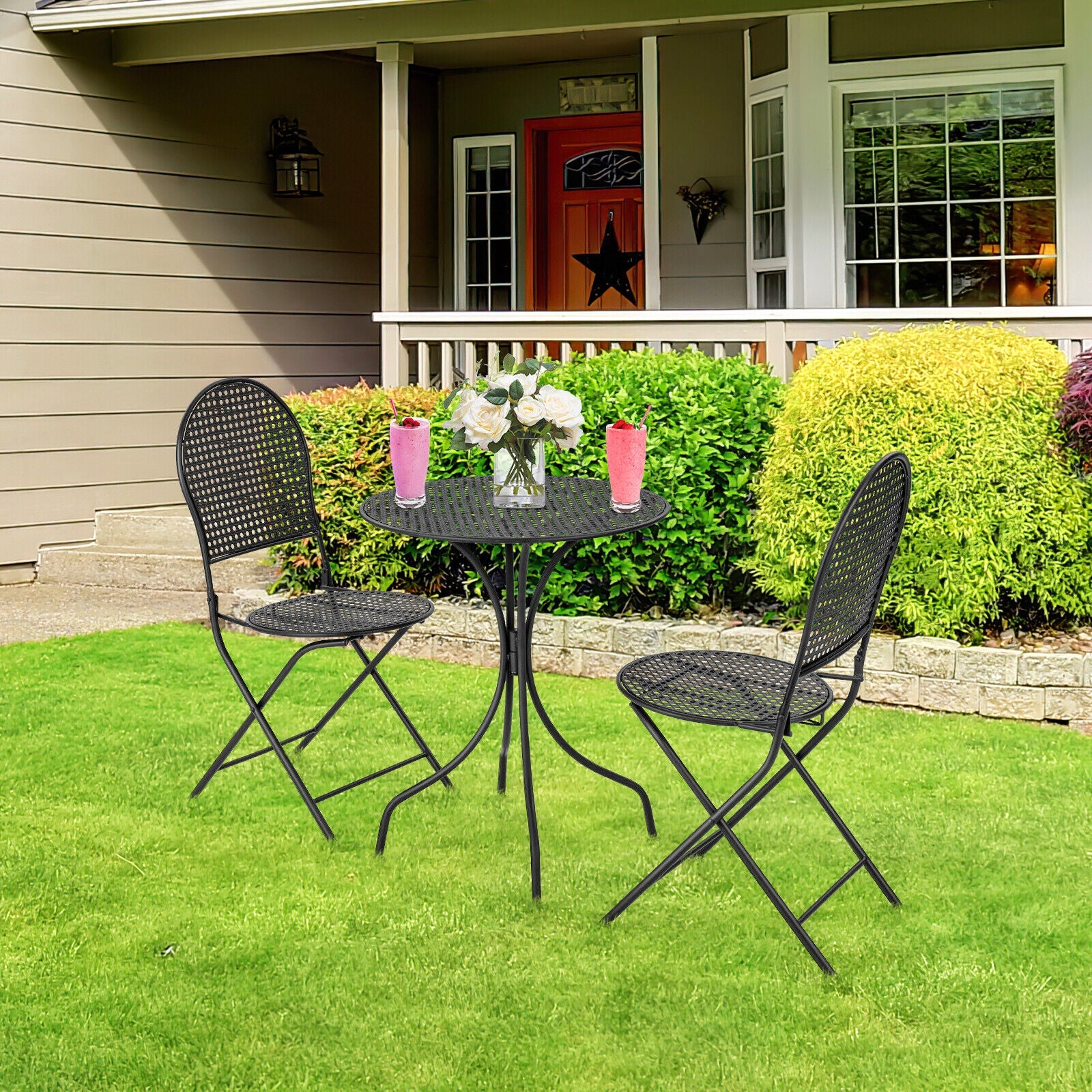 3 Pieces Patio Bistro Set Outdoor Conversation Furniture Table and Folding Chair