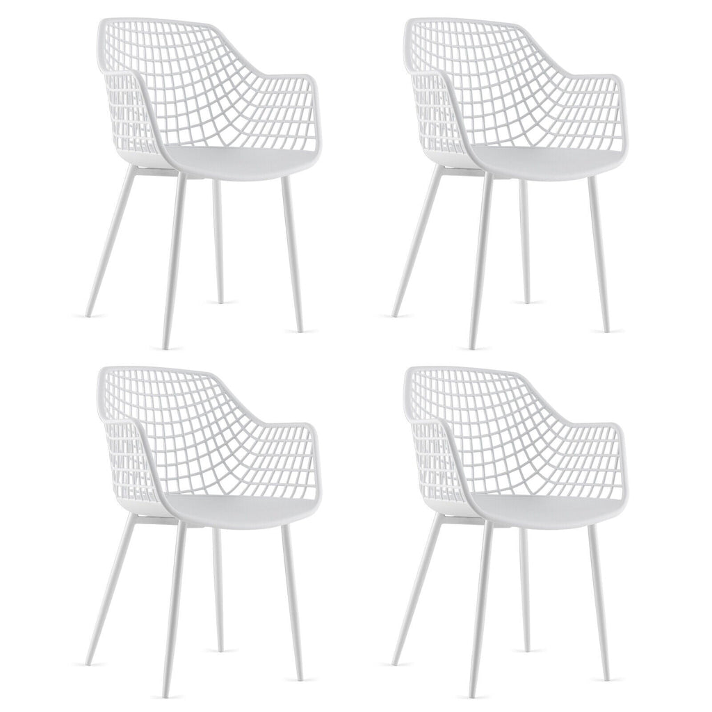 Set of 4 Heavy Duty Modern Dining Chair with Airy Hollow Backrest-White