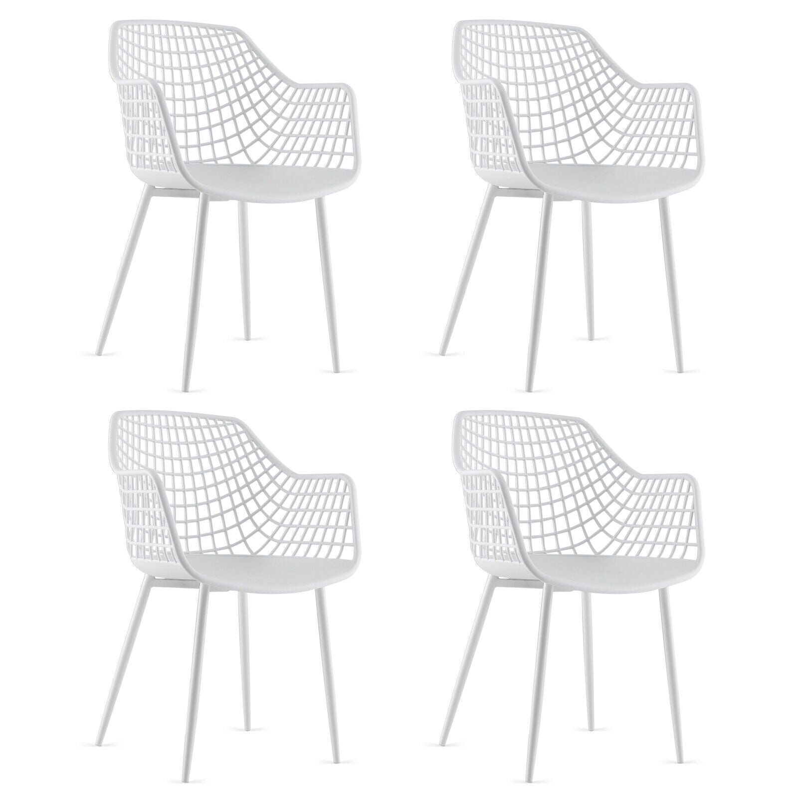 Set of 4 Heavy Duty Modern Dining Chair with Airy Hollow Backrest-White