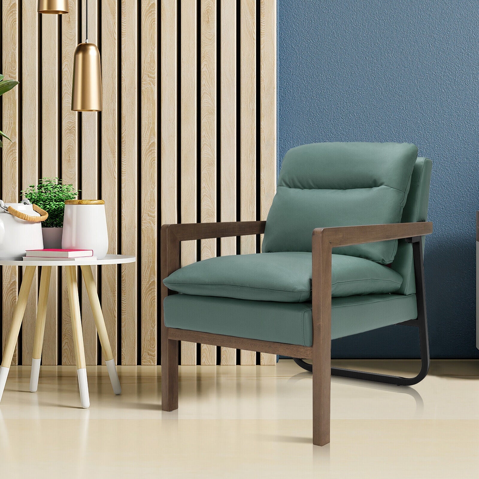 Single Sofa Chair with Extra-Thick Padded Backrest and Seat Cushion-Green