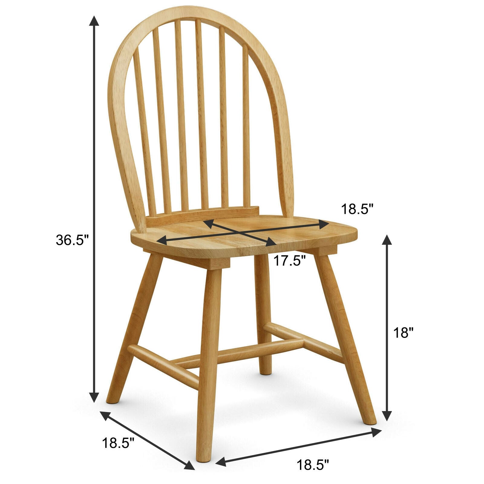 Set of 2 Vintage Windsor Wood Chair with Spindle Back for Dining Room