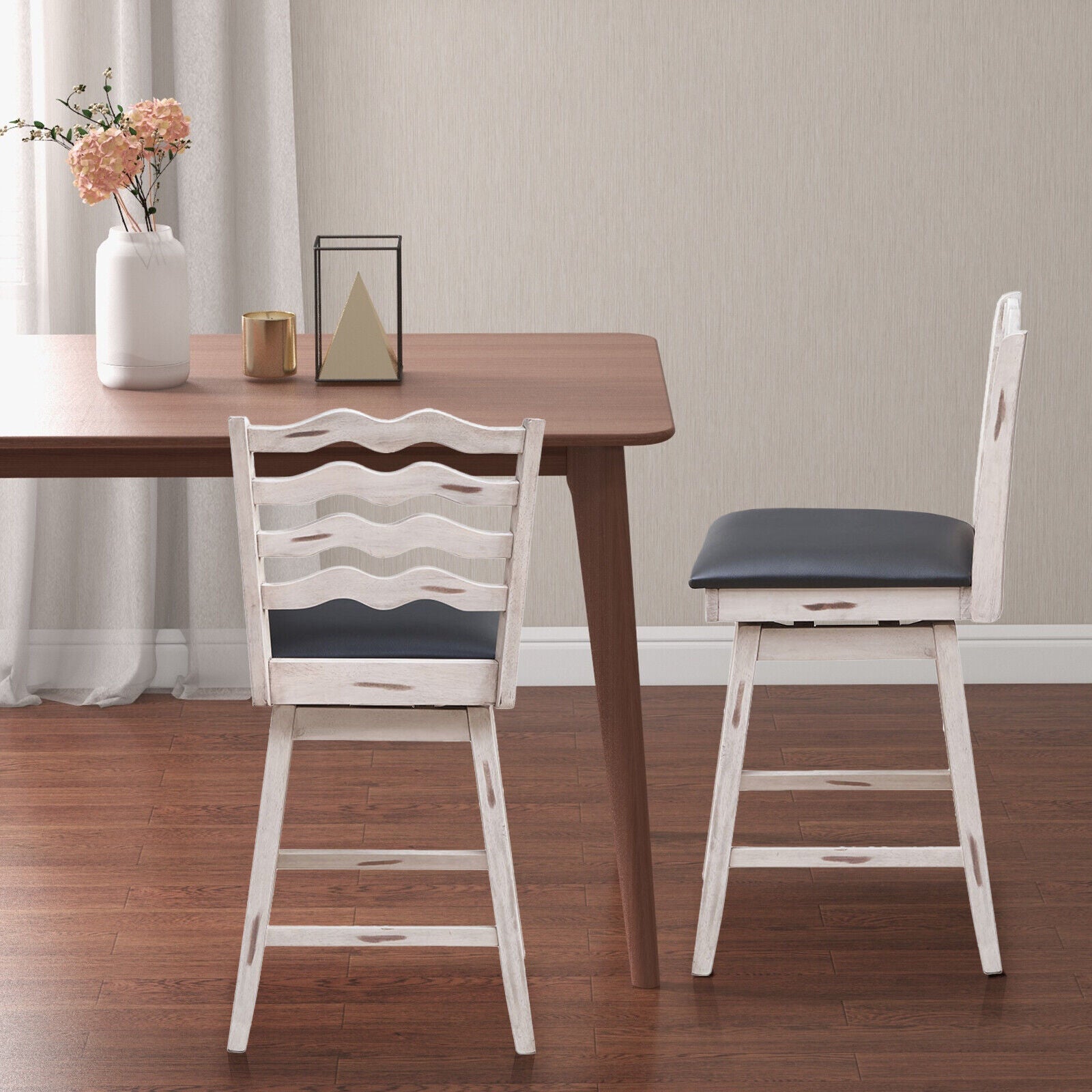 360° Swivel Bar Stools with Rubber Wood Frame and Ergonomic Backrest and Footrest-25 inches