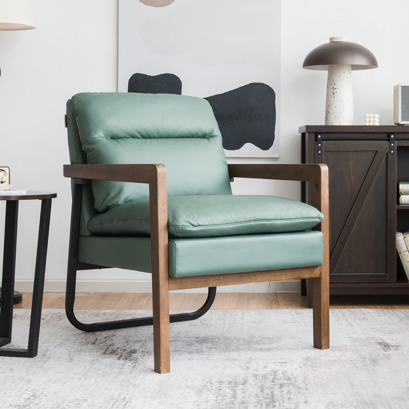 Single Sofa Chair with Extra-Thick Padded Backrest and Seat Cushion-Green