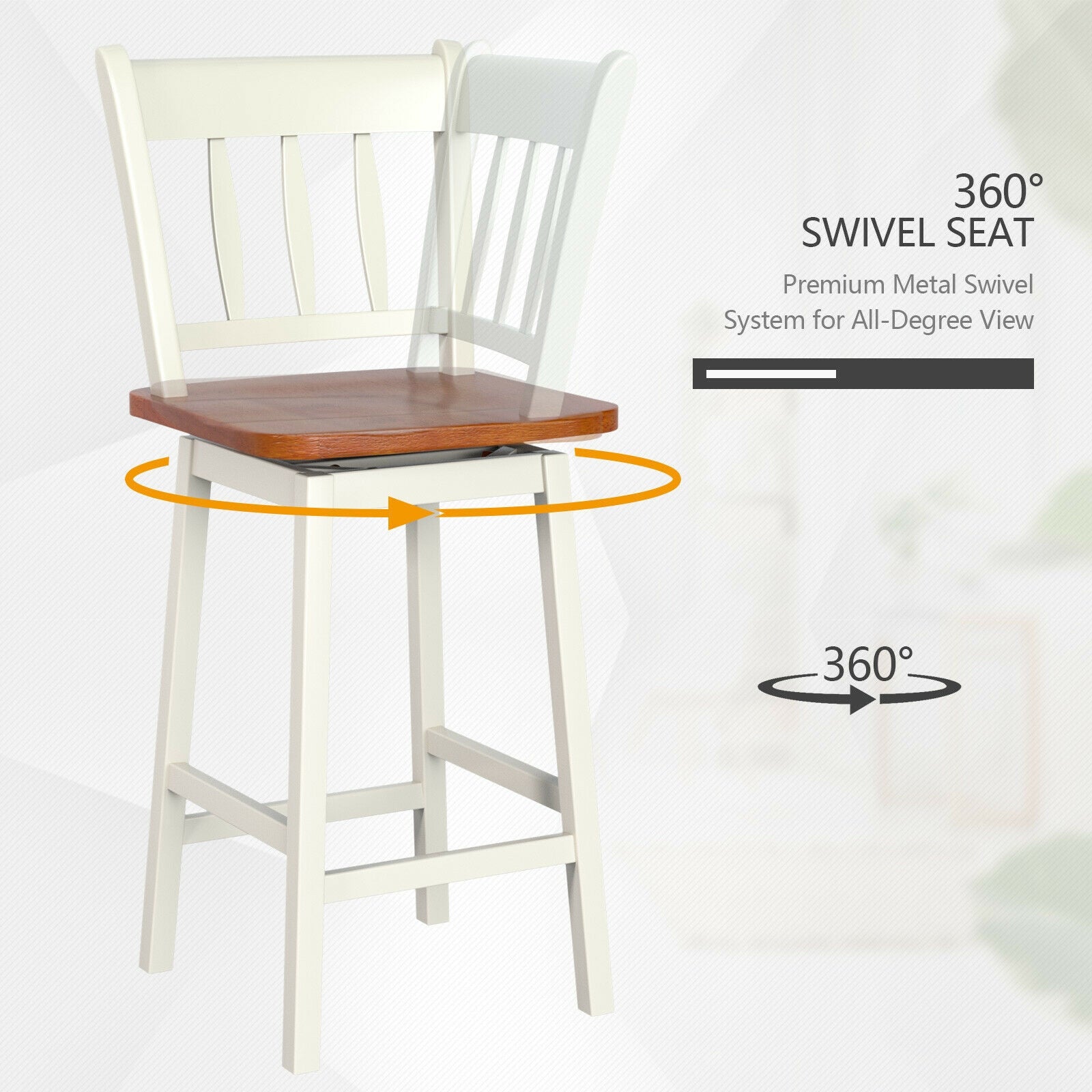 24.5 Inches Set of 2 Swivel Bar Stools with 360° Swiveling-White