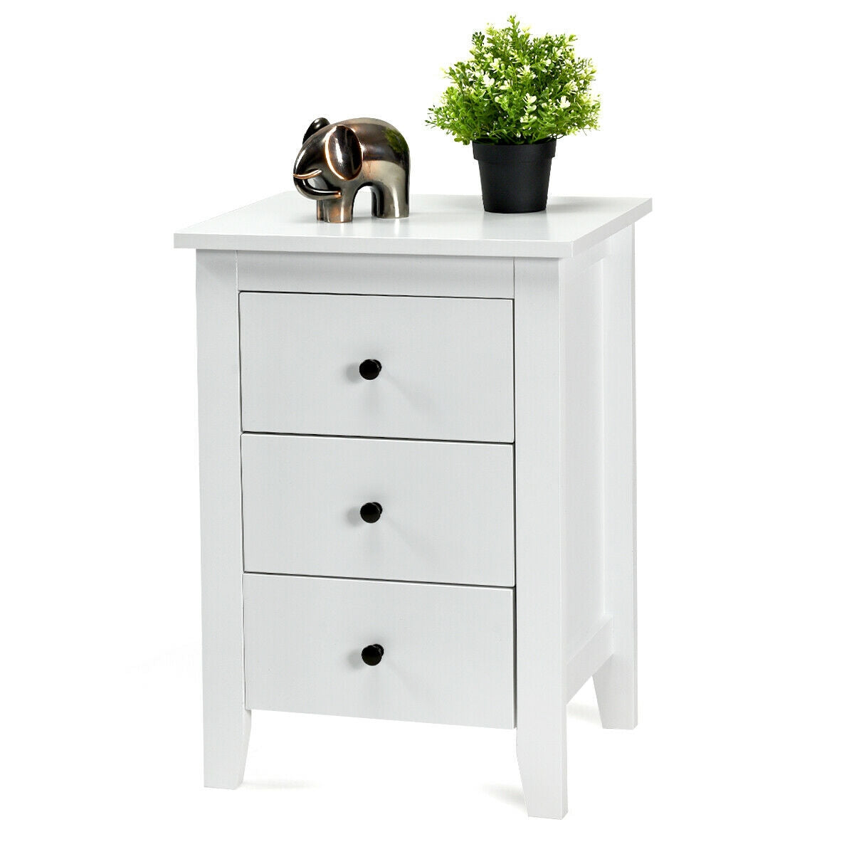Set of 2 Nightstand End Beside Table Drawers-White