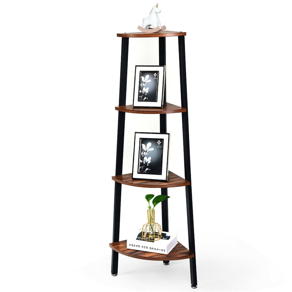 4-Tier Corner Shelf Metal Storage Rack Domestic Bookcase-Black