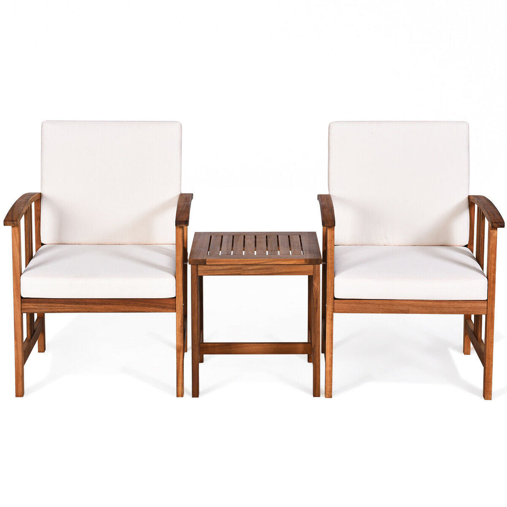 3PC Solid Wood Outdoor Patio Sofa Furniture Set-White