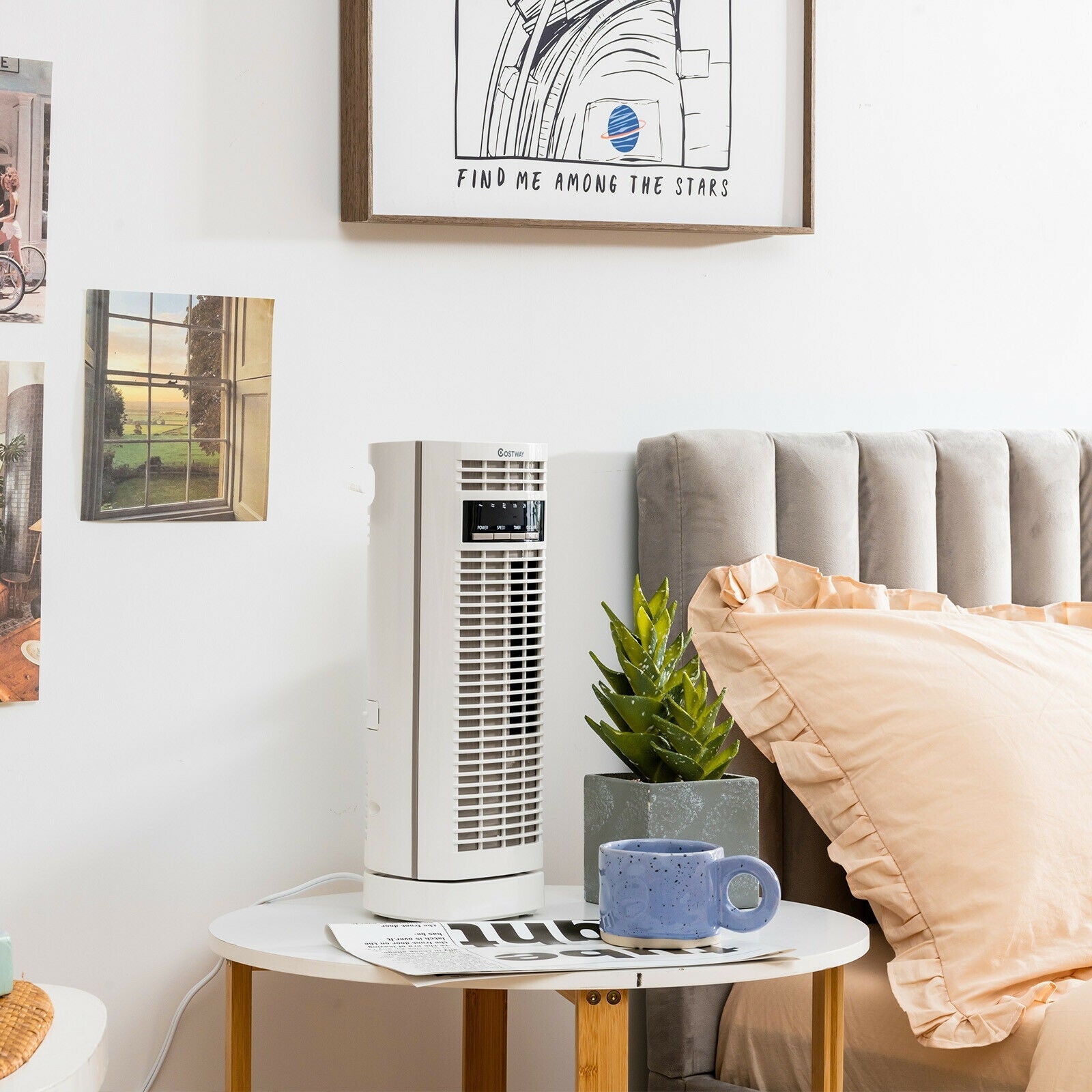 14 Inch Mini Oscillating Tower Fan Electric Desk Fan with 3 Speed and Timer-White