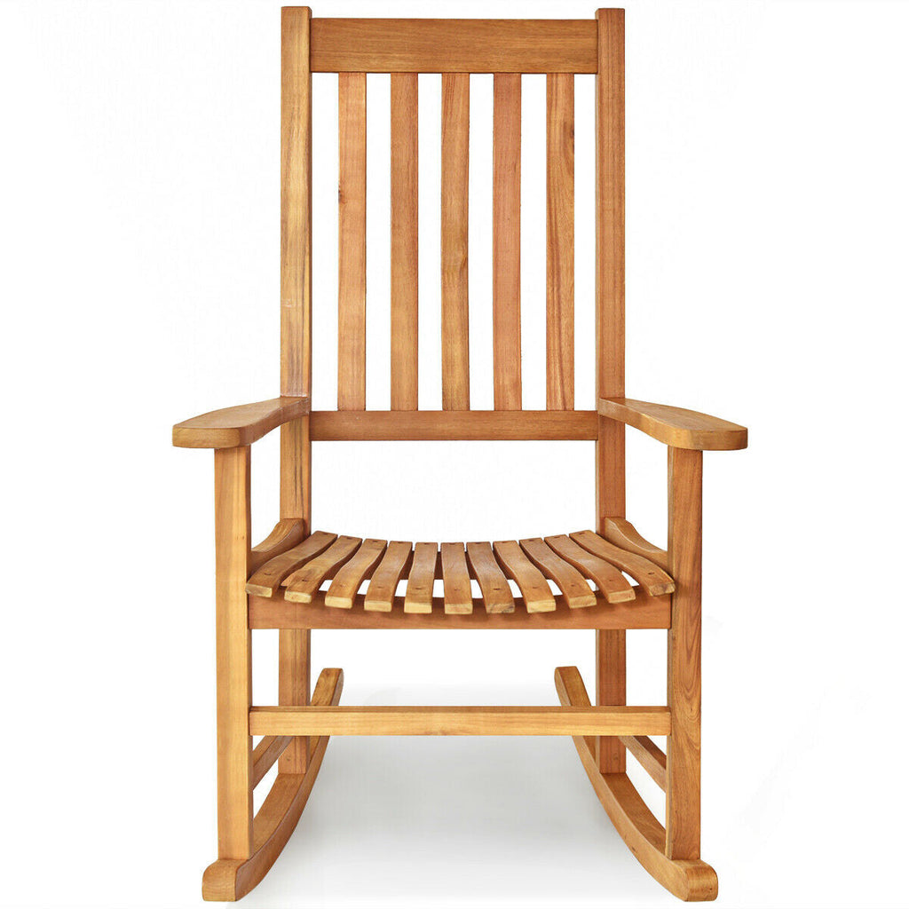 Indoor Outdoor Wooden High Back Rocking Chair-Natural