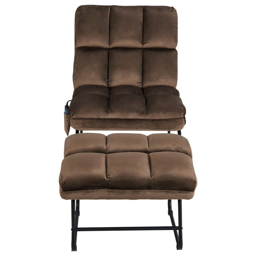 Velvet Massage Recliners with Ottoman Remote Control and Side Pocket-Brown