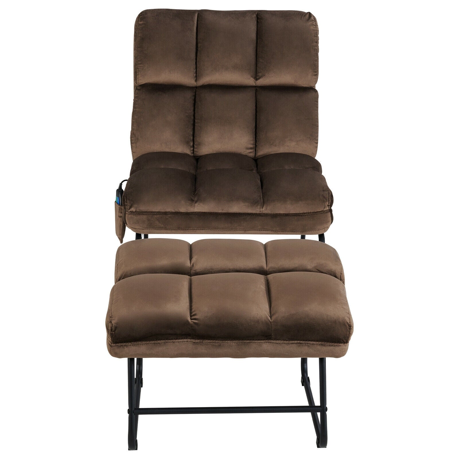Velvet Massage Recliners with Ottoman Remote Control and Side Pocket-Brown