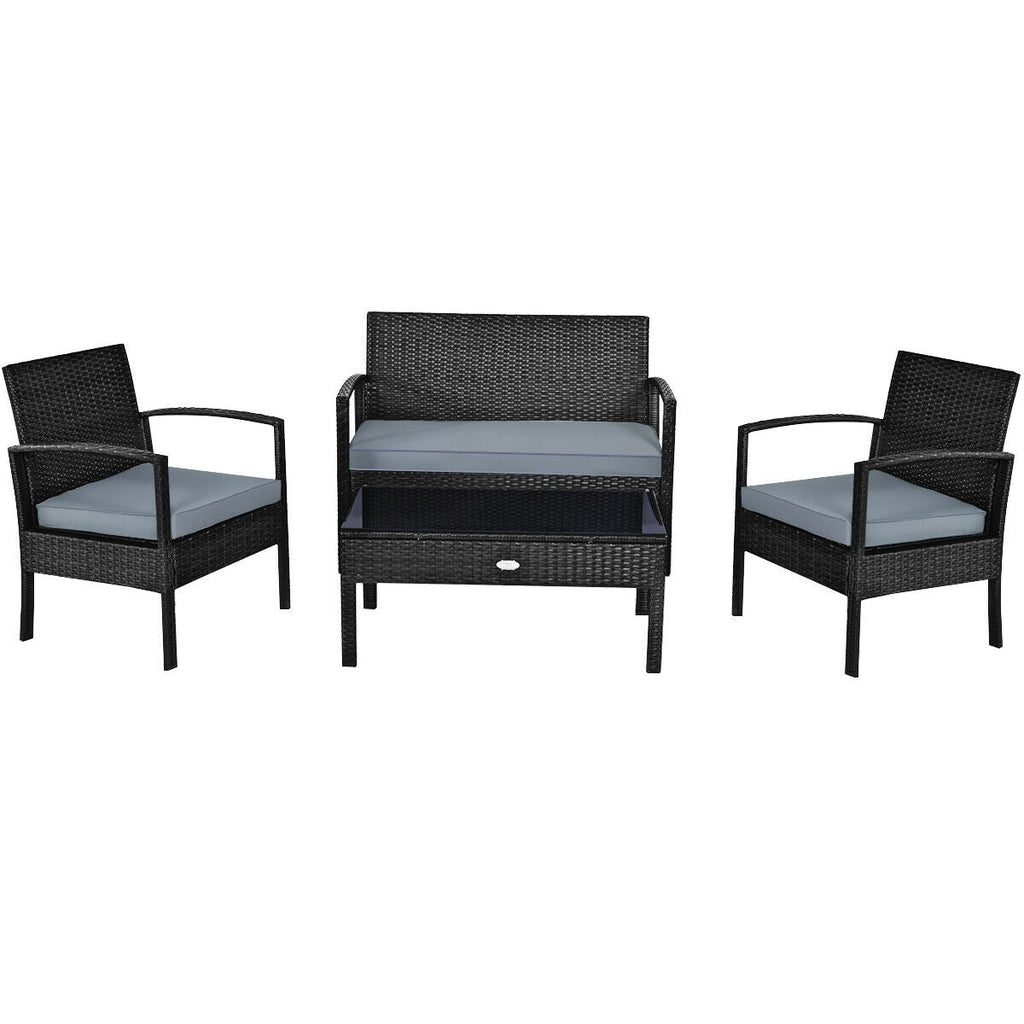 4 Pieces Patio Rattan Cushioned Furniture Set-Gray