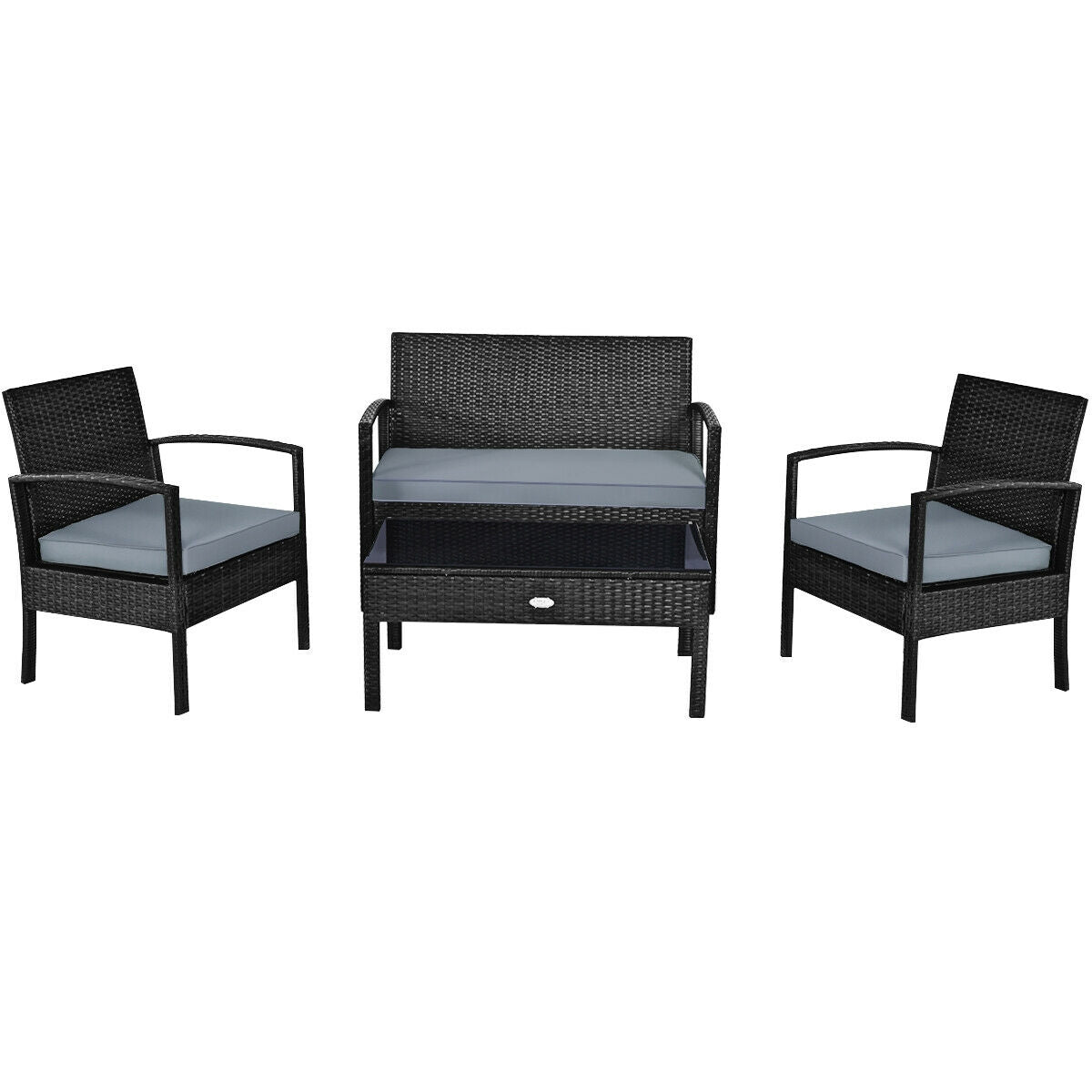4 Pieces Patio Rattan Cushioned Furniture Set-Gray