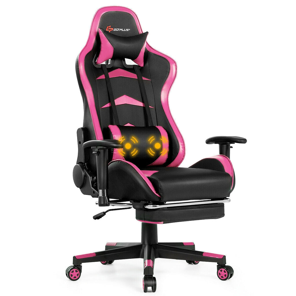 Massage Gaming Chair with Footrest-Pink