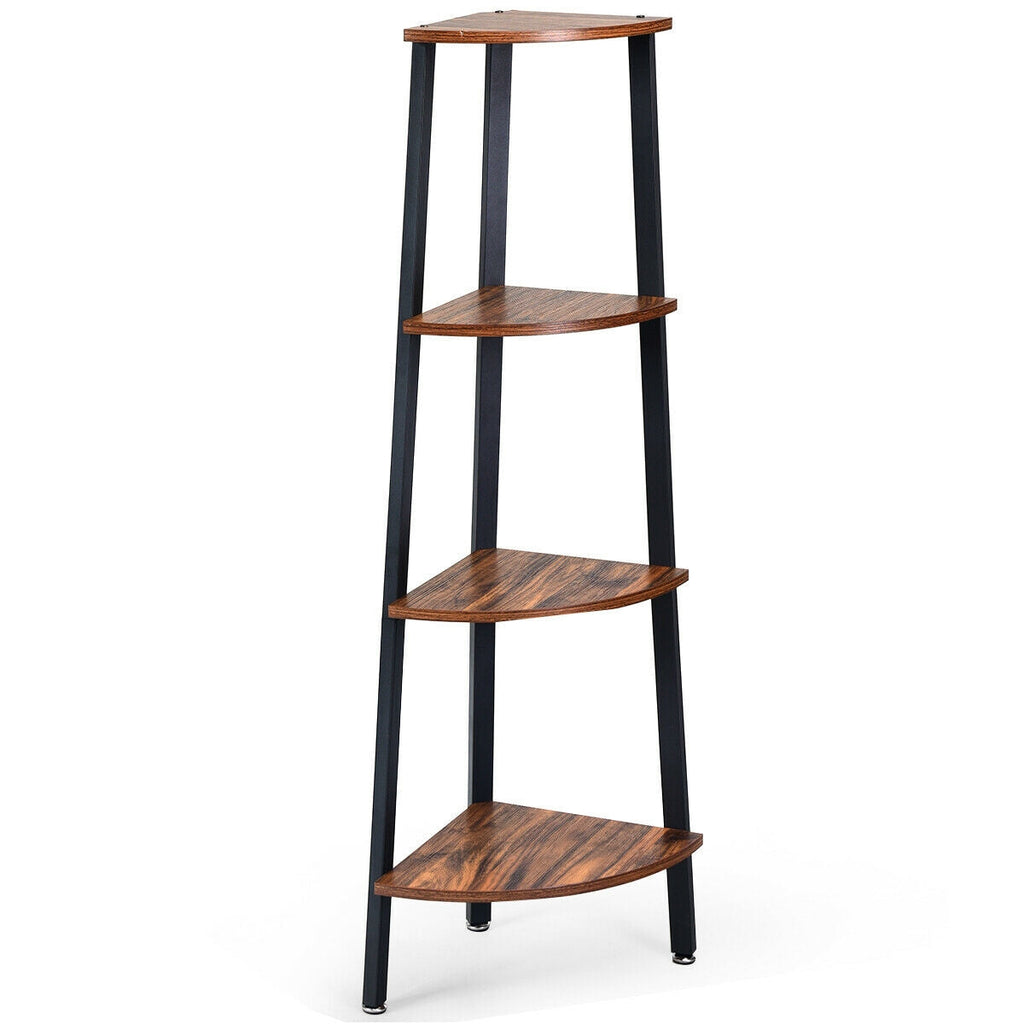 4-Tier Corner Shelf Metal Storage Rack Domestic Bookcase-Black