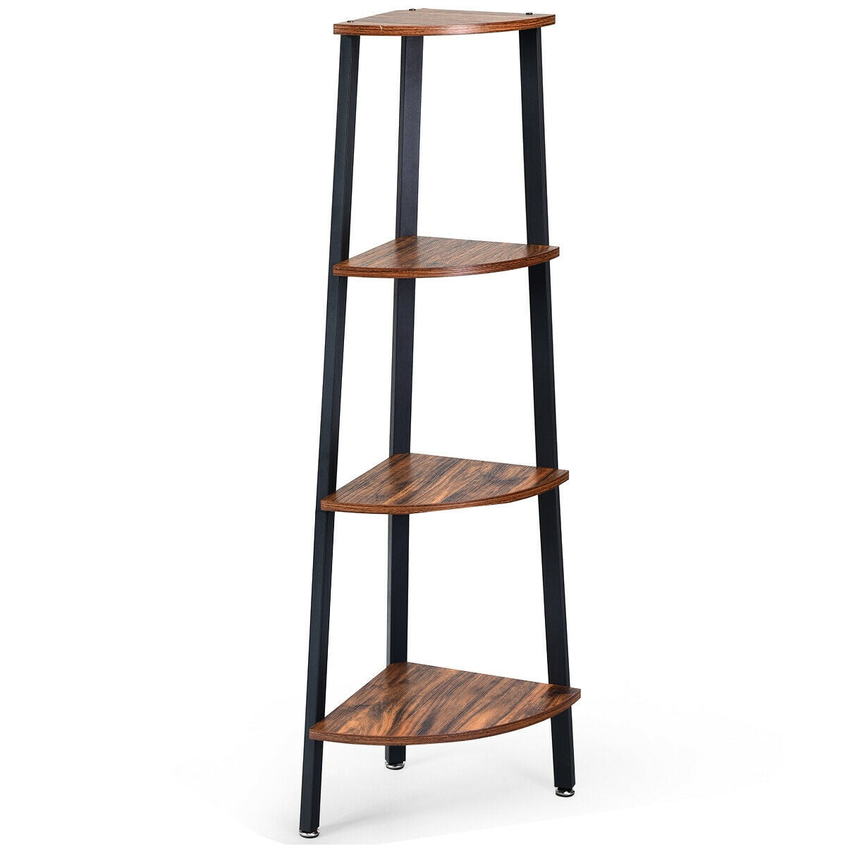 4-Tier Corner Shelf Metal Storage Rack Domestic Bookcase-Black
