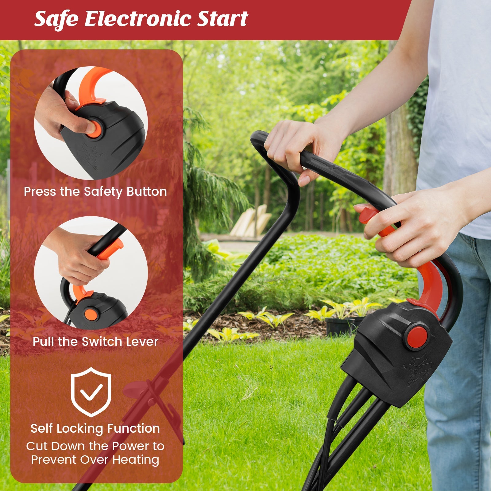 12-AMP 13.5 Inch Adjustable Electric Corded Lawn Mower with Collection Box-Red