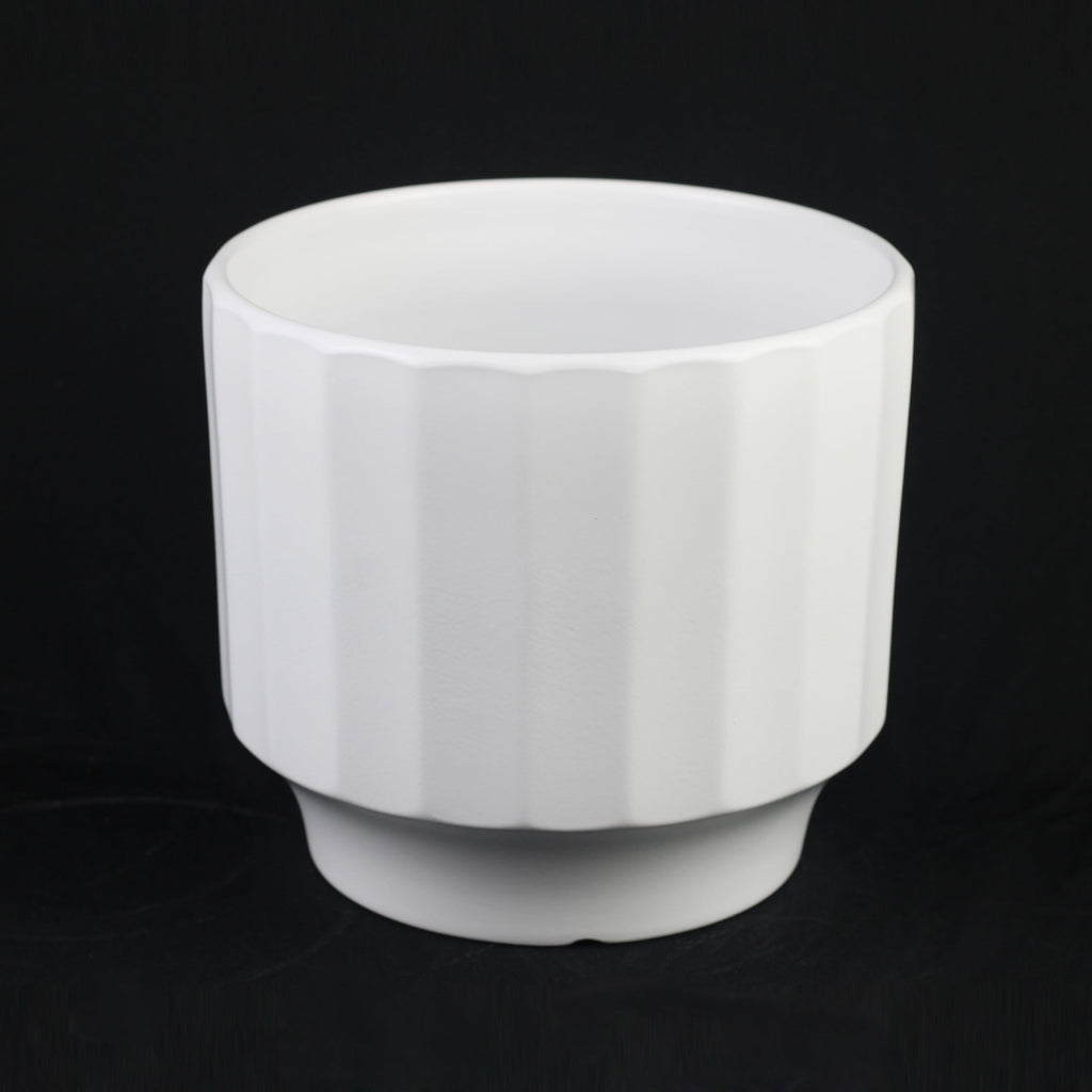 3-Piece White Stoneware Planter Set with Fluted Design
