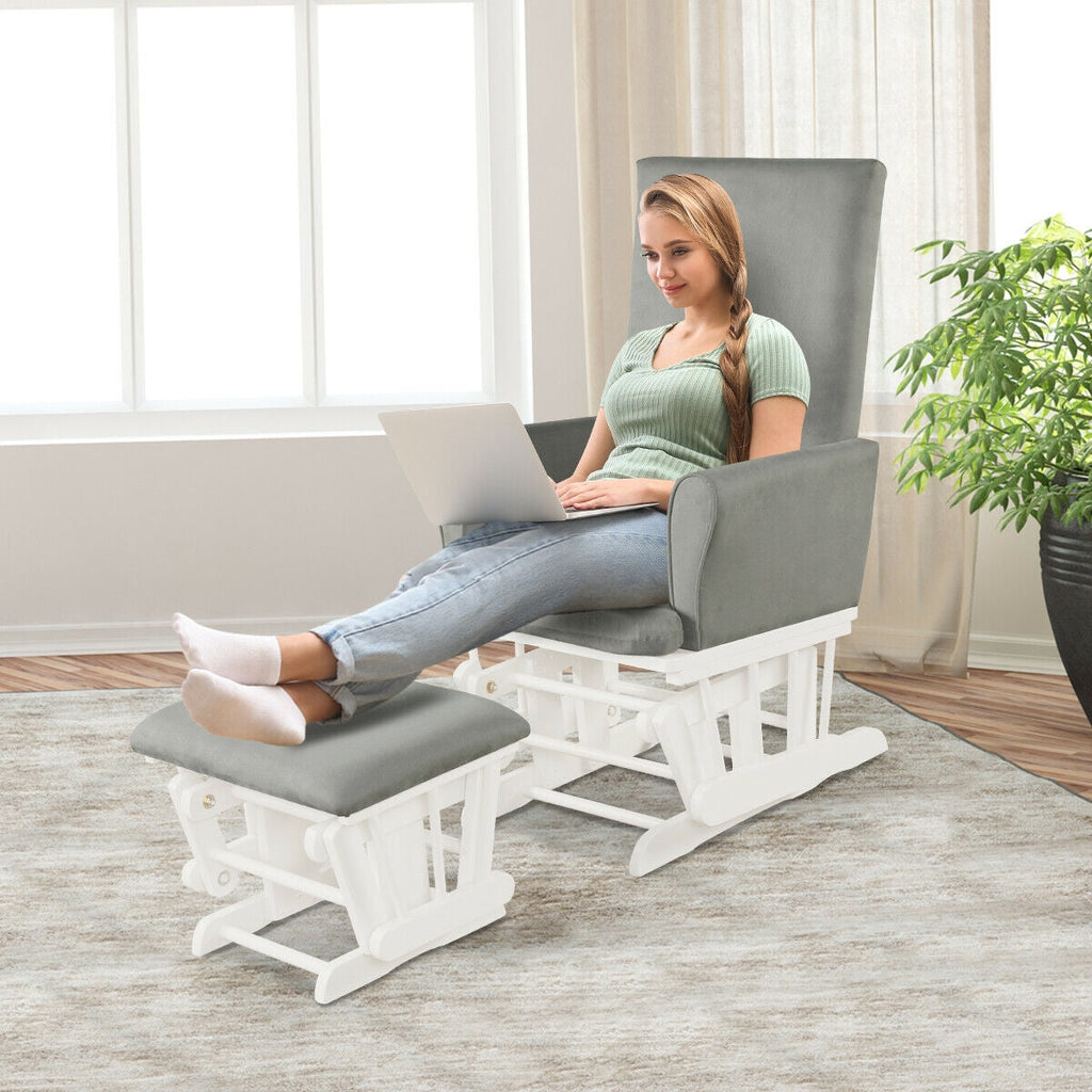 Baby Nursery Relax Rocker Rocking Chair Glider and Ottoman Cushion Set-Gray