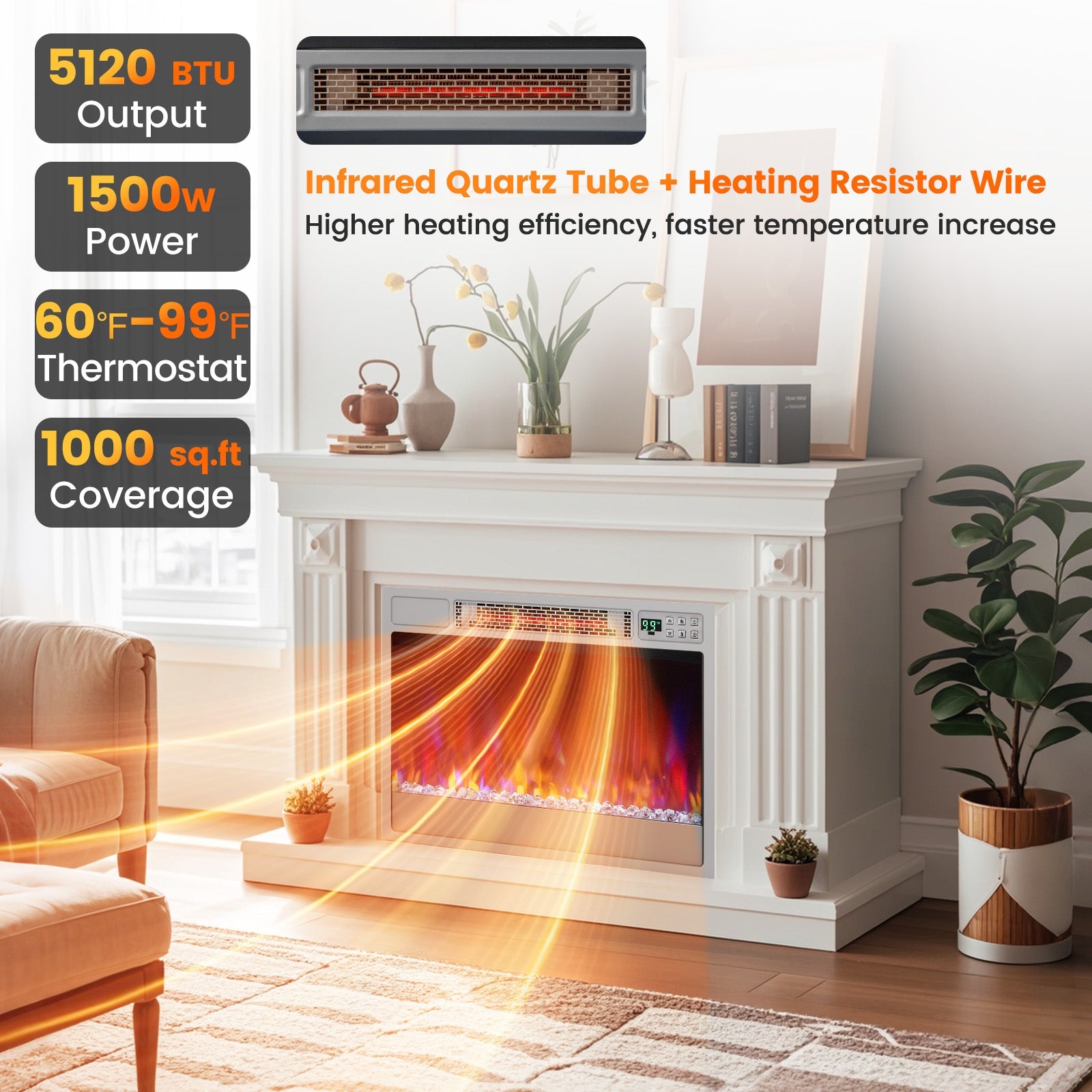 23 Inch 1500W Recessed Electric Fireplace Insert with Remote Control-Silver