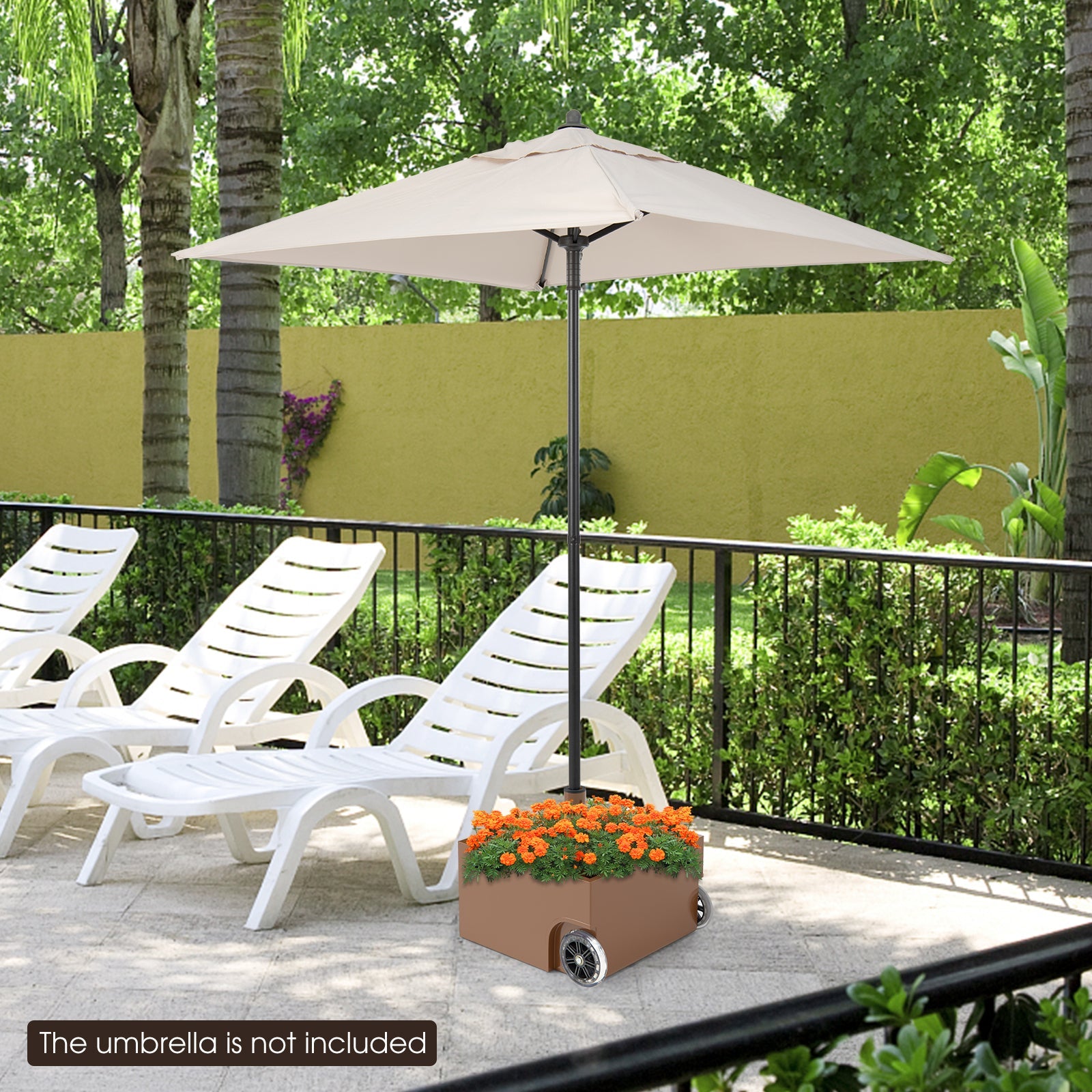 150 Pounds Patio Umbrella Base Stand Wheels Planter Outdoor-Coffee