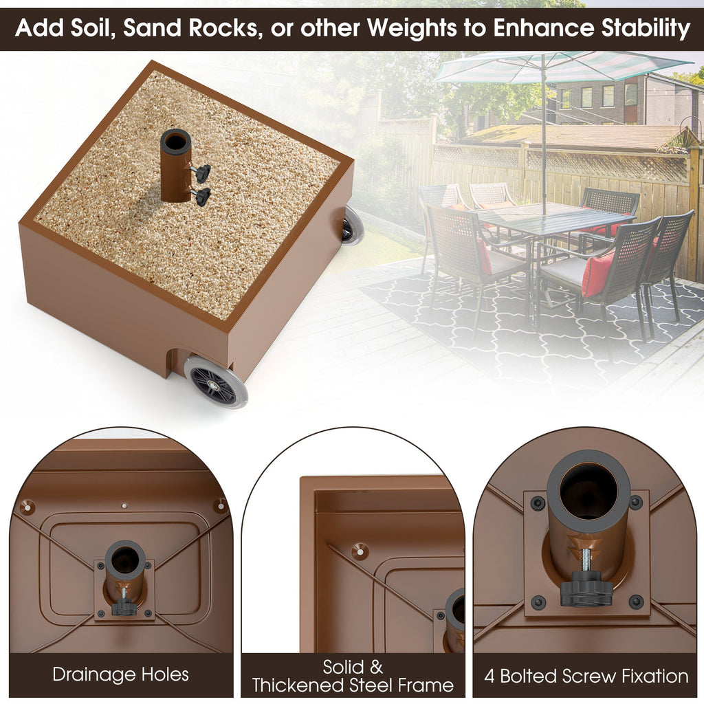 150 Pounds Patio Umbrella Base Stand Wheels Planter Outdoor-Coffee