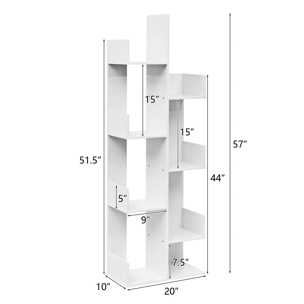 8-Tier Bookshelf Bookcase with 8 Open Compartments Space-Saving Storage Rack -White