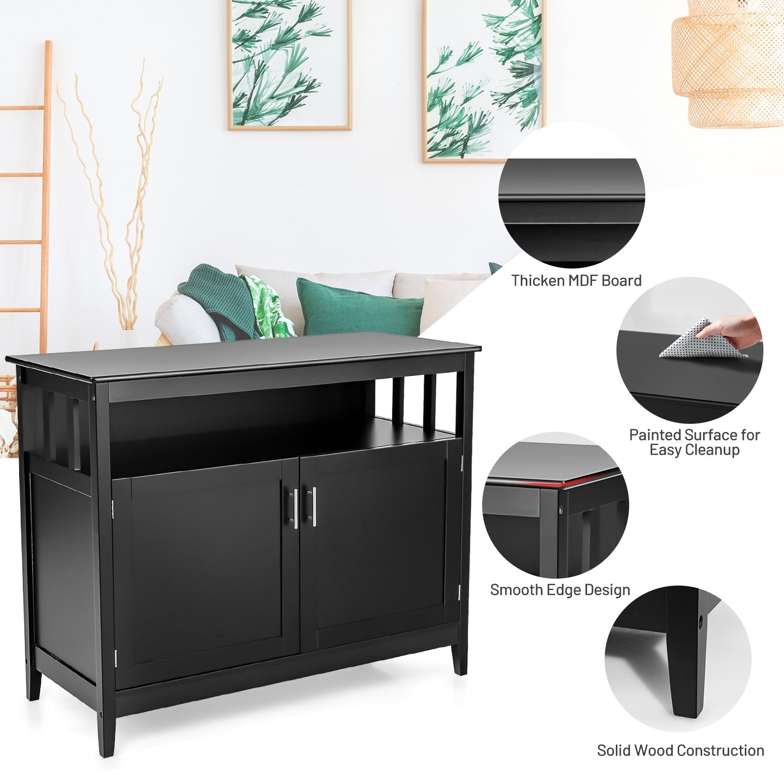 Modern Practical Wooden Kitchen Lockers with Large Storage Space-Black