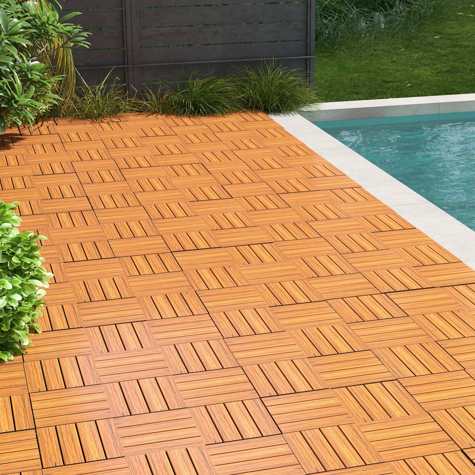 18 Pieces 12 x 12 Inch Interlocking Deck Tiles for 1.7„é° Total Splicing Area-Brown
