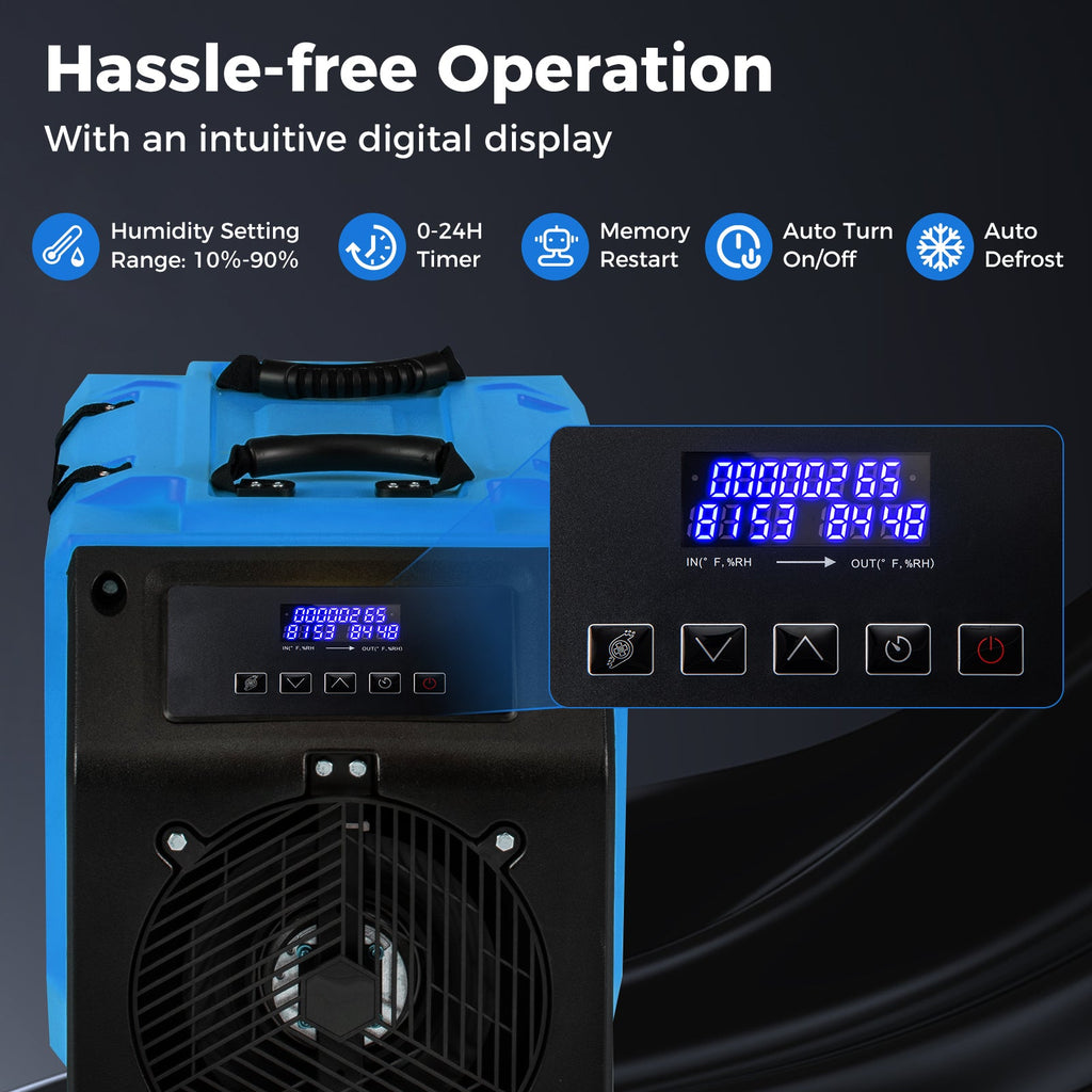 190 PPD Commercial Dehumidifier with Pump and 2 Wheels-Blue