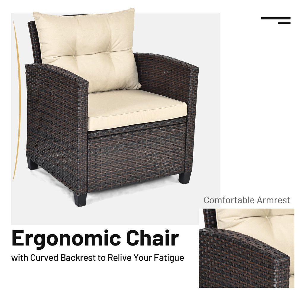 3 Pcs Patio Rattan Furniture Set Cushioned Conversation Set Coffee Table-Beige