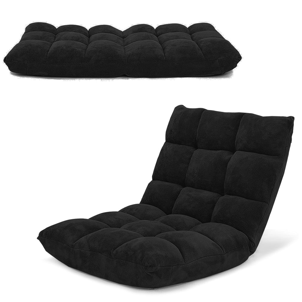 Adjustable 14-Position Floor Chair Folding Lazy Gaming Sofa Chair-Black