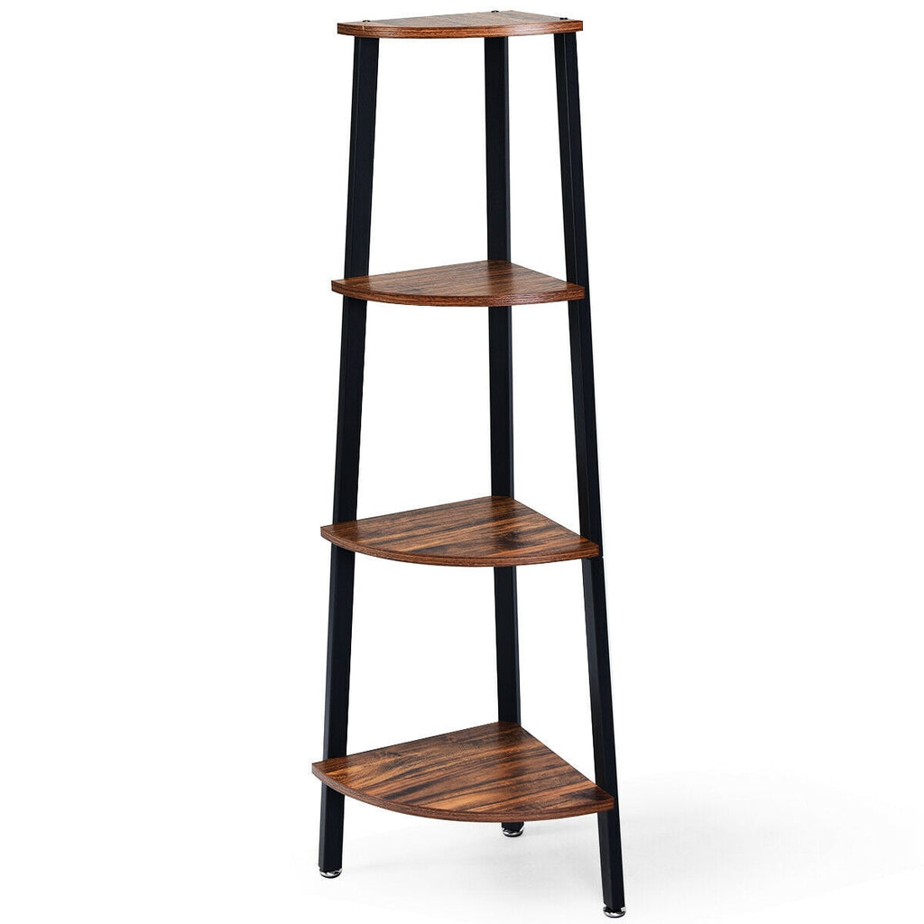 4-Tier Corner Shelf Metal Storage Rack Domestic Bookcase-Black