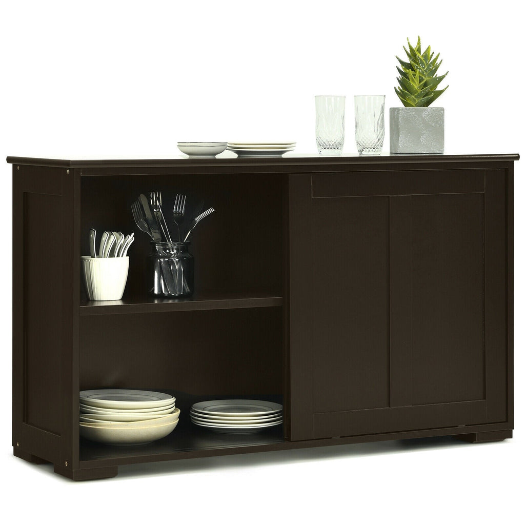 Kitchen Storage Cabinet with Wood Sliding Door-Brown