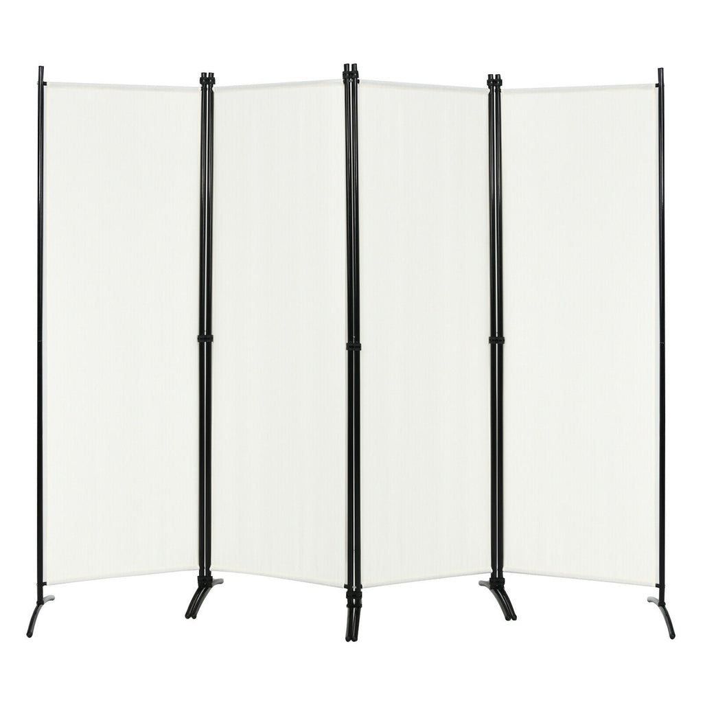 4-Panel  Room Divider with Steel Frame-White