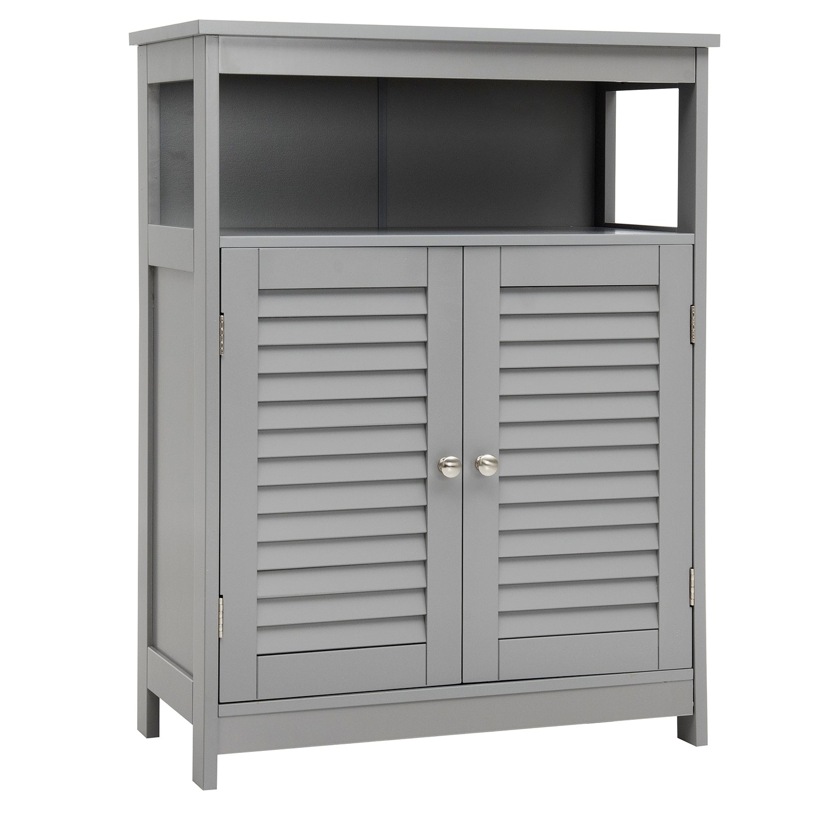 Wood Freestanding Bathroom Storage Cabinet with Double Shutter Door-Gray