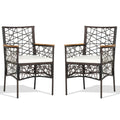 2 Pieces PE Wicker Patio Bistro Dining Chairs with Acacia Wood Armrests and Cushions