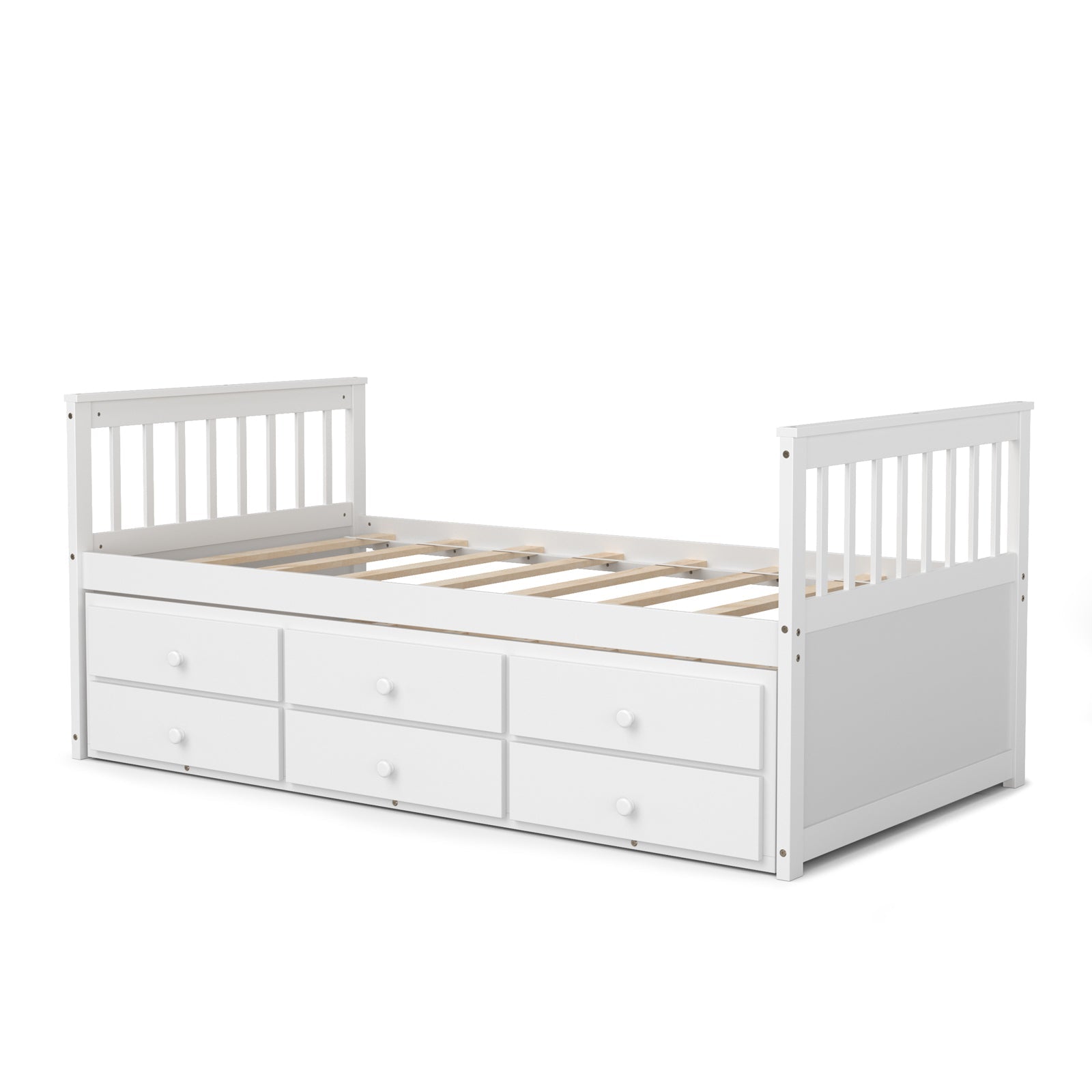 Twin Captain’s Bed with Trundle and 3 Storage Drawers-White