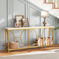 2-Tier Faux Marble Top Console Table with Storage Shelf-White