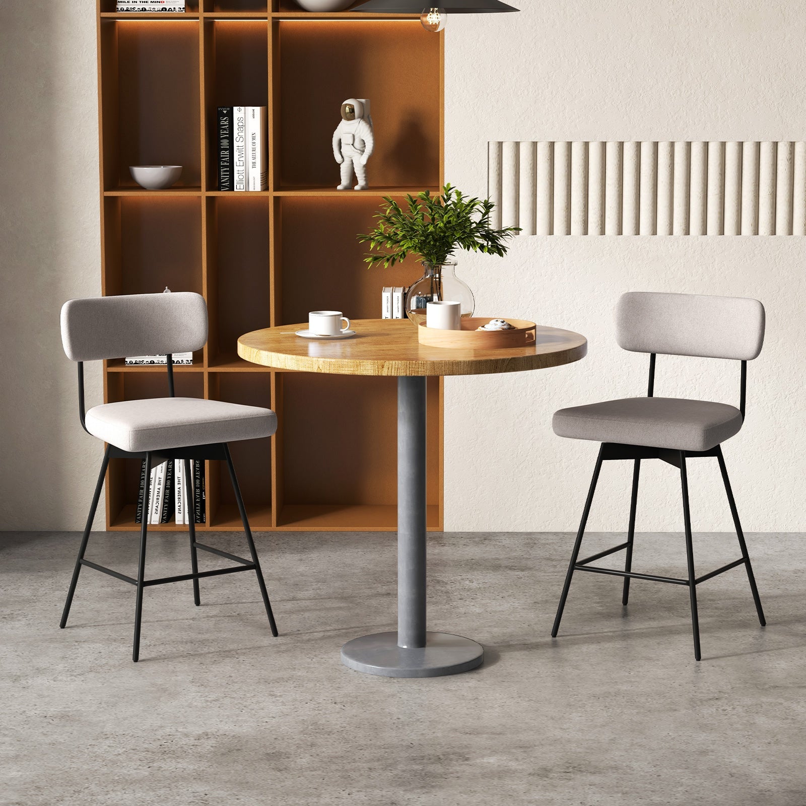 25 Inch 2-Piece Modern Upholstered Bar Stools with Back and Footrests-Beige