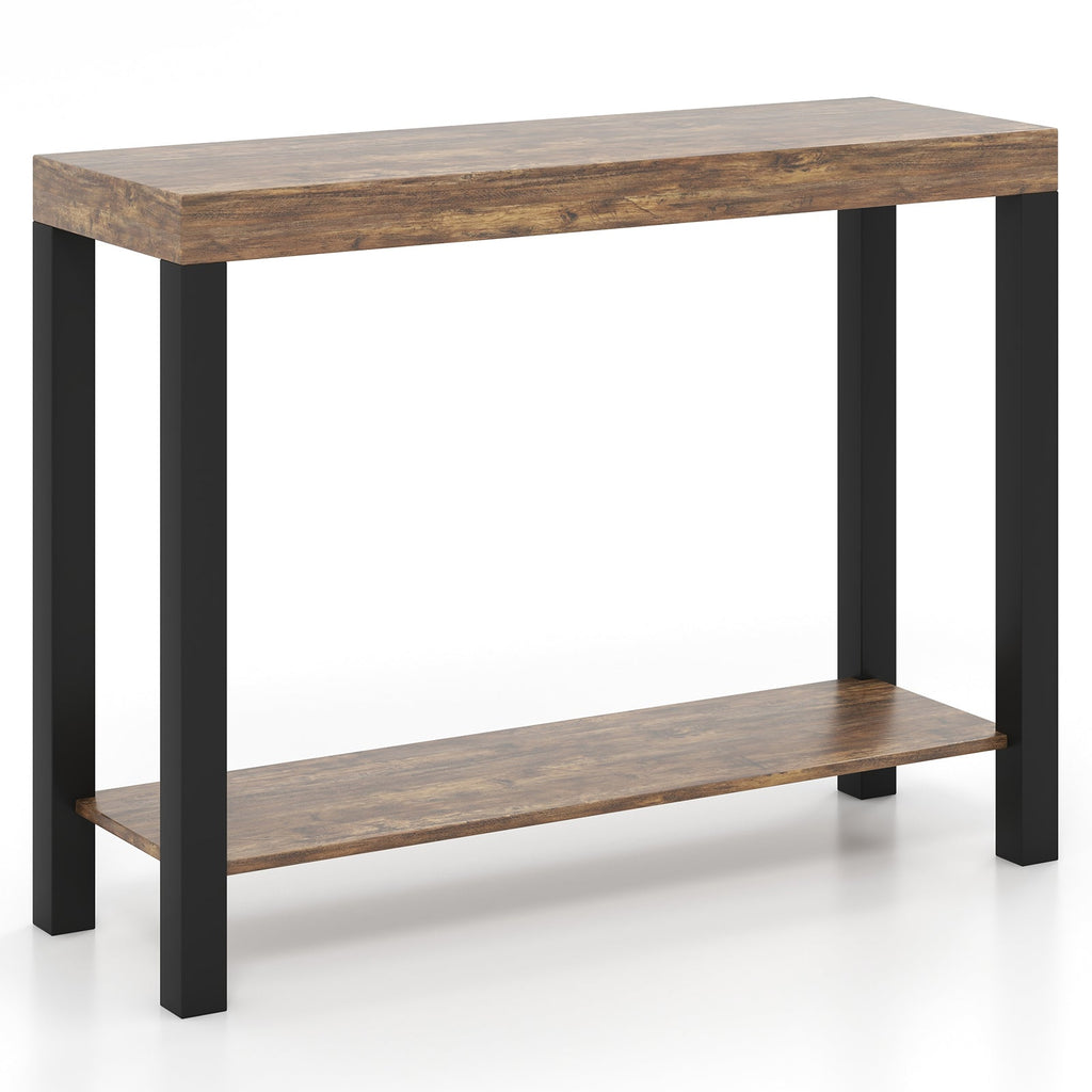 2-Tier Home Bar Table with Open Shelves and Storage for Home Kitchen Living Room Pub-Rustic Brown