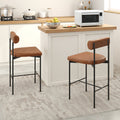 20 Inch Upholstered Bar Stools Set of 2 Counter Height Bar Chairs with  Backrest-Brown