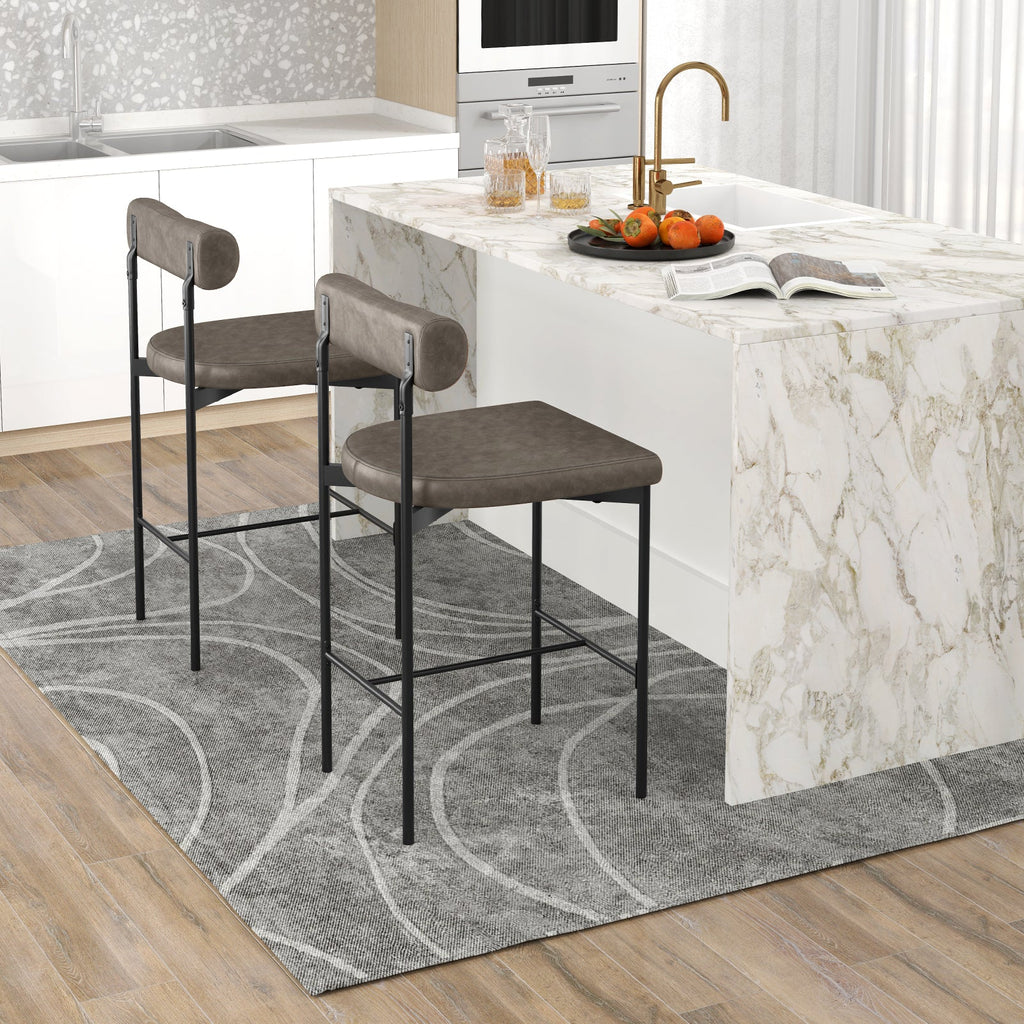 20 Inch Upholstered Bar Stools Set of 2 Counter Height Bar Chairs with  Backrest-Gray