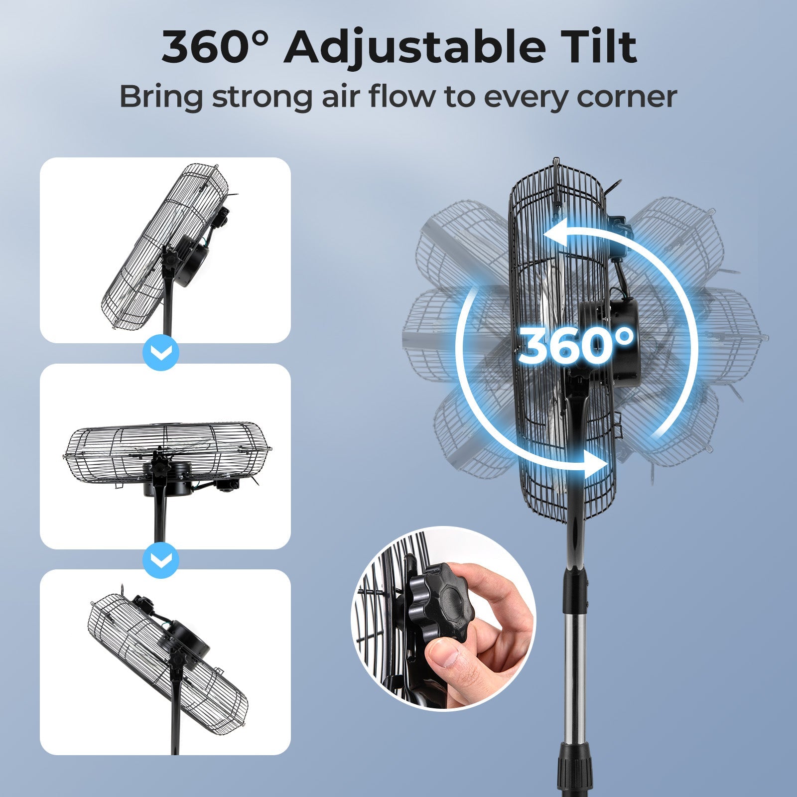 18 Inches High Velocity Pedestal Fan with 3 Speeds and Adjustable Height-Black