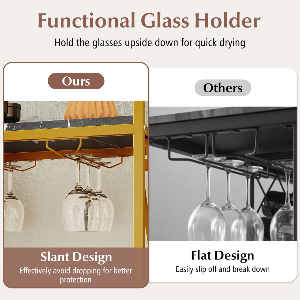 21 Bottle Wine Rack Freestanding Floor Wine Bottle Organizer with Glass Holder-Golden