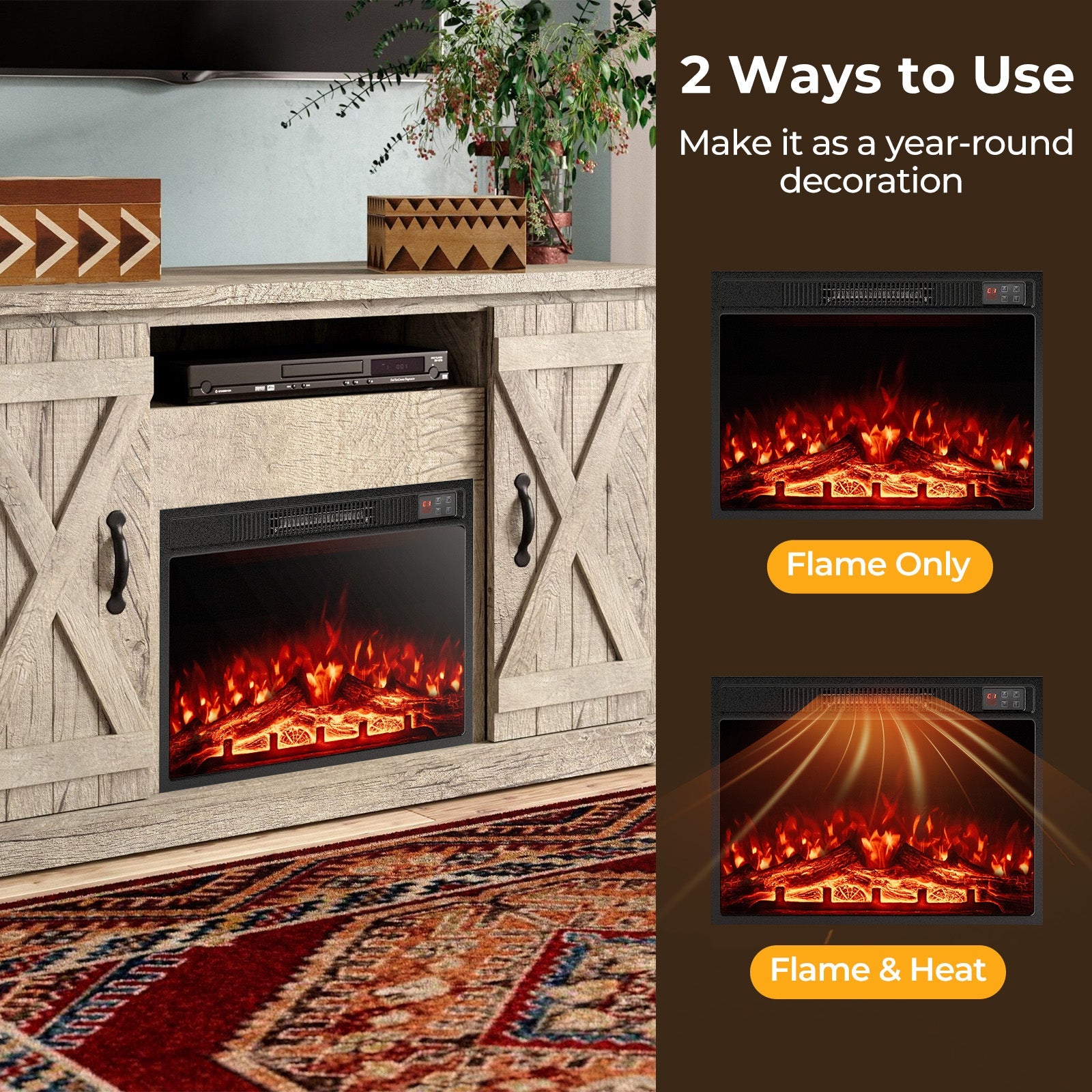 23 Inch Electric Fireplace Insert Fireplace Heater with Adjustable Flame Color