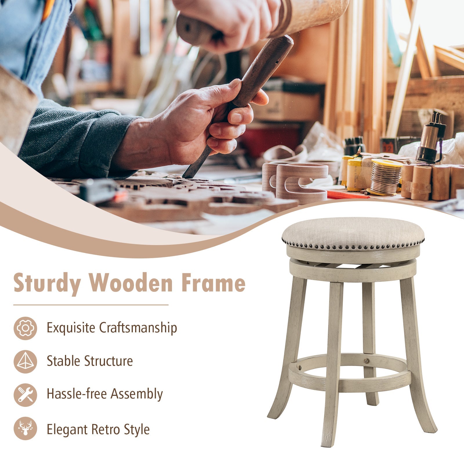 24/26 Inches Swivel Bar Stools Set of 2 wth Wooden Frame-26.5 inches